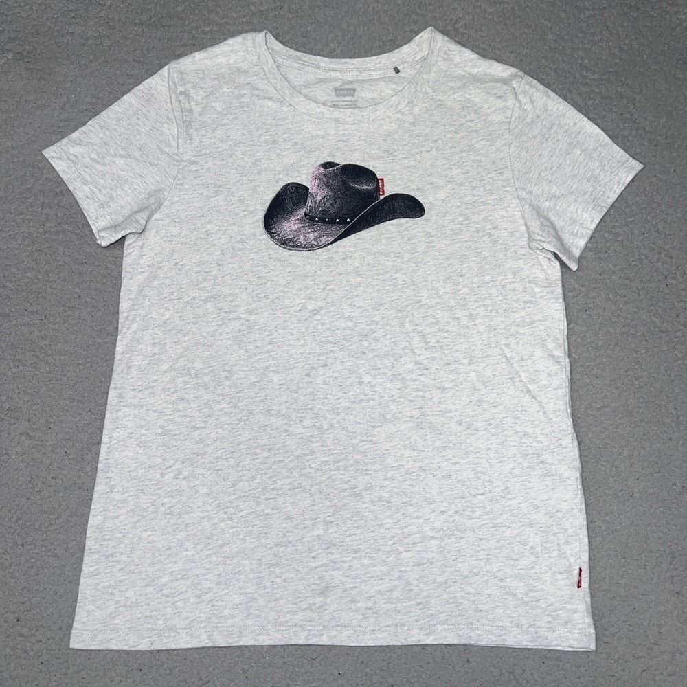 Levi's The Perfect Cowboy Hat T Shirt Women's Sz XS Orbit Heather Gray Moody Top